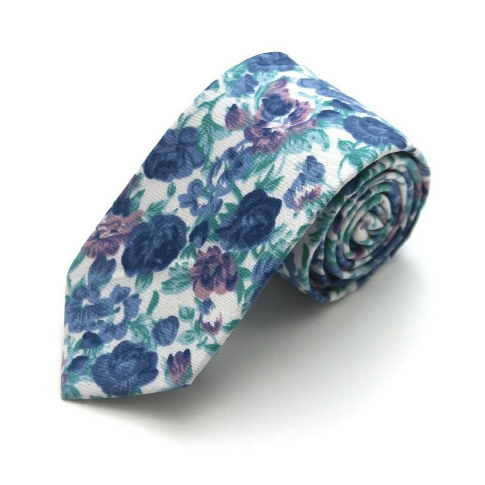 Blue Floral cotton Men's Necktie Skinny 2 1/2W 58L